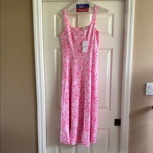 Lilly Pulitzer Calina linen midi Pink Floral Dress, 0, NWT